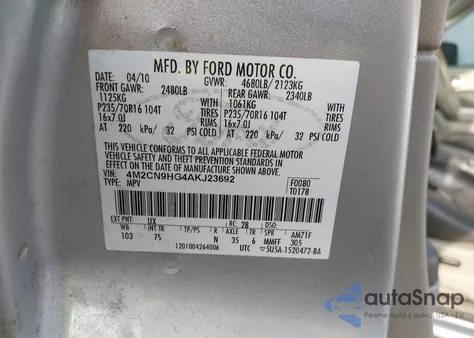 2010 Mercury Mariner Premier z USA, uszkodzony, nr VIN 4M2CN9HG4AKJ23692